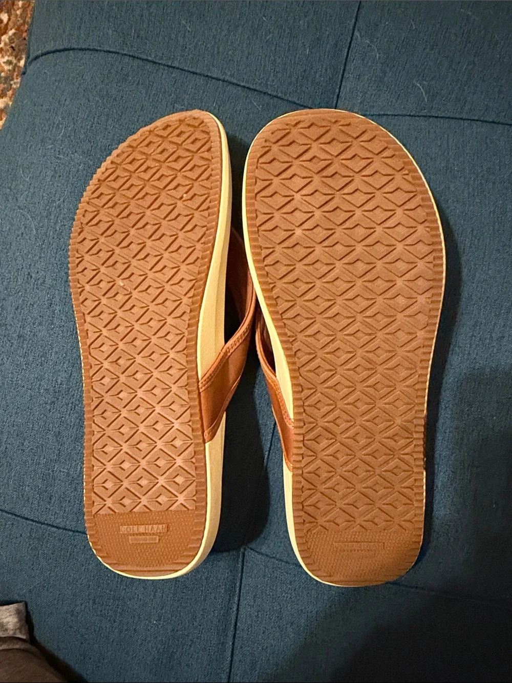 Cole Haan Tan Leather Strap Flip-Flops with Cream Footbed